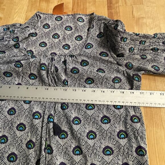 Tory Burch Top Evelina‎ Blue Peacock Print Tunic Blouse Womens Sz 8 - Picture 4 of 7